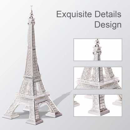 Piececool 3D Metal Puzzle Eiffel Tower (Large) Landmark Model – 96 Pieces – Level 3 Difficulty – Stainless Steel DIY Architecture Model Kit