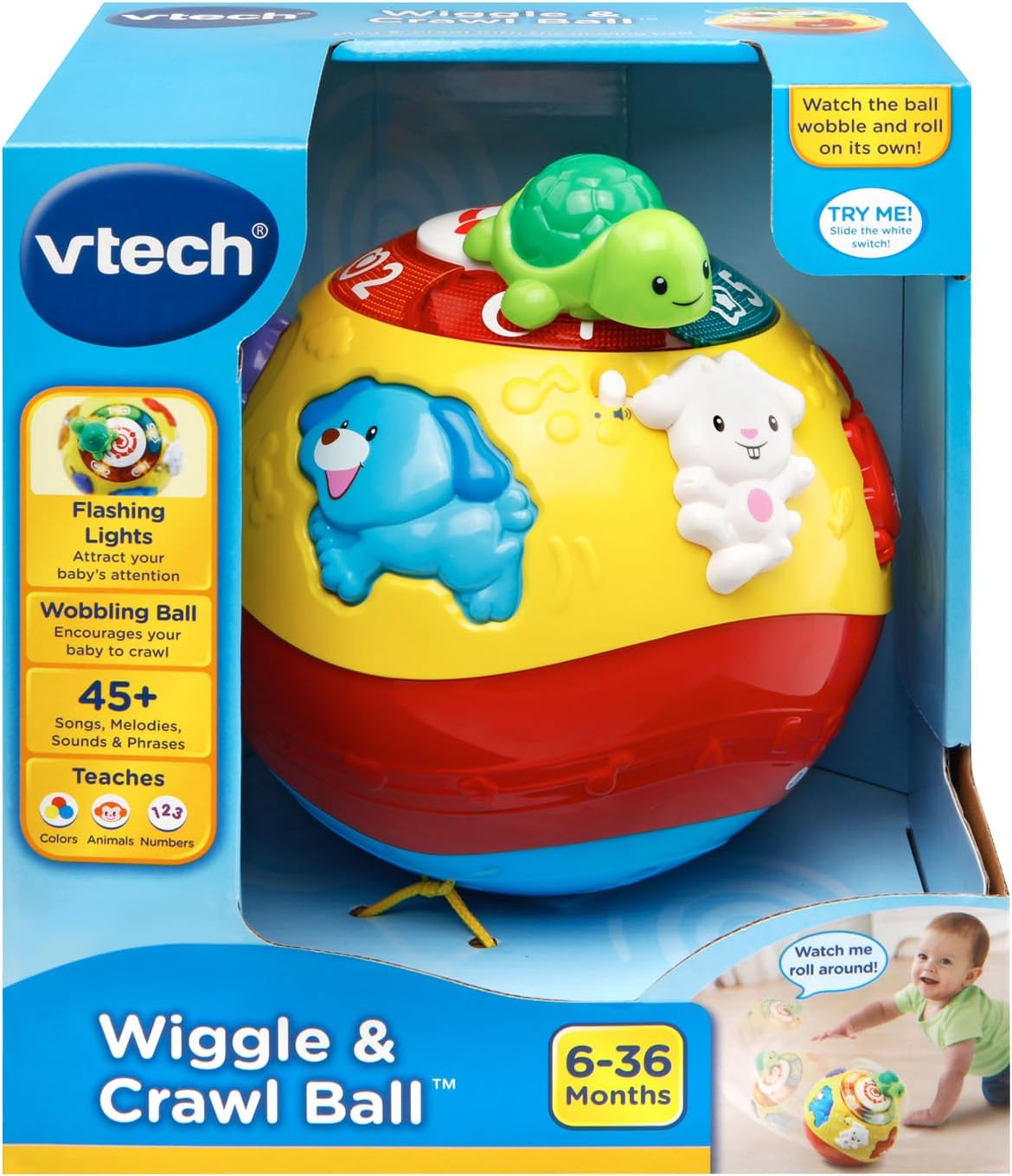 VTech Wiggle and Crawl Ball Interactive Musical Learning Toy for Babies & Toddlers | Multicolor