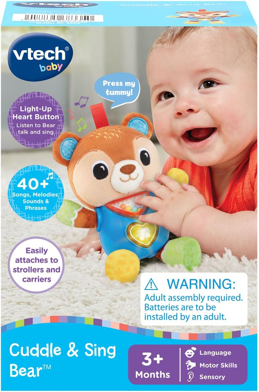VTech Baby Cuddle and Sing Bear Stroller Crib Toy | Musical Plush Bear with Lights, Sounds & Sensory Activities