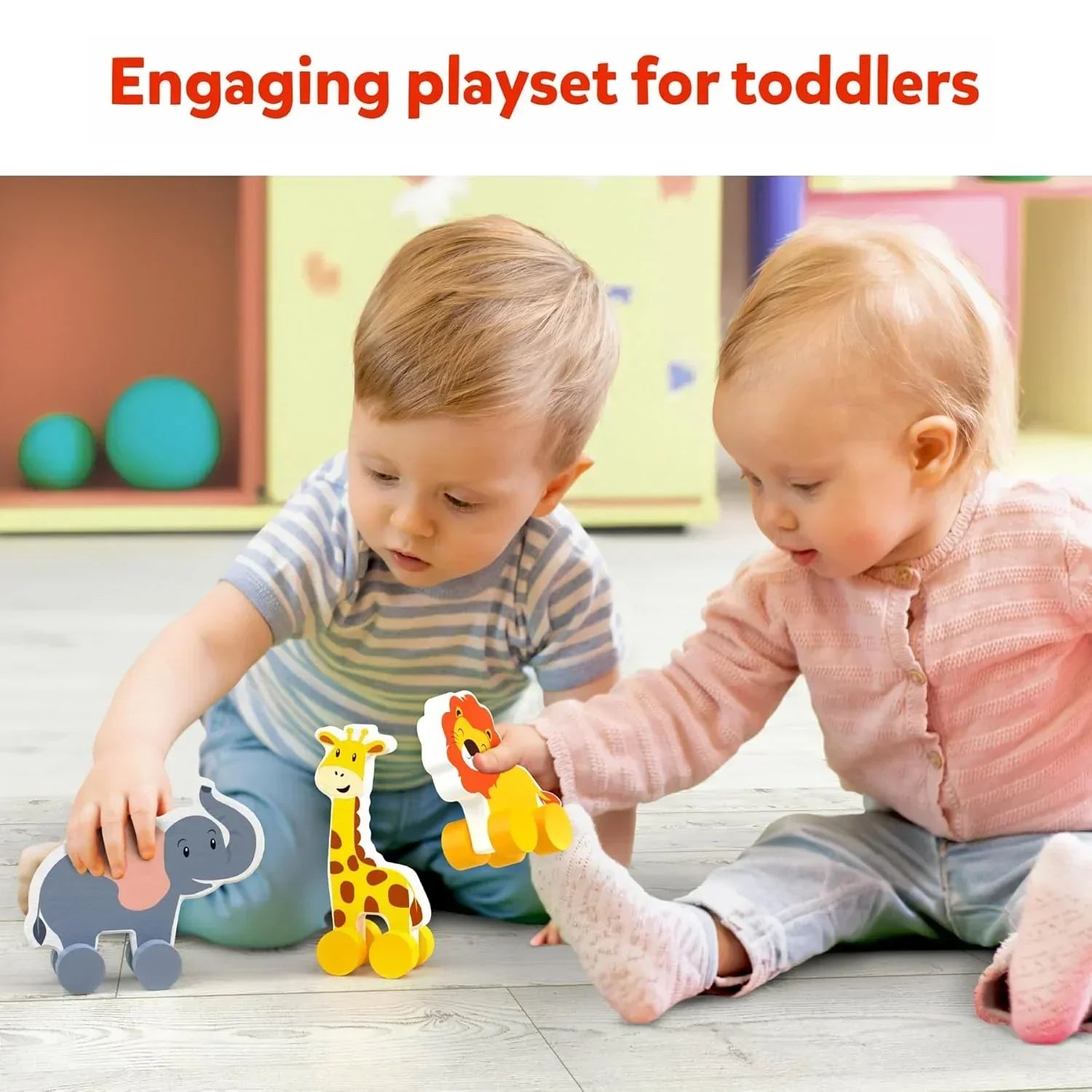 Skillmatics Wooden Animal Toys on Wheels, Imaginative Play for Toddlers, Educational Gifts for Infants 9 Months to 3 Years - Jaiman Toys