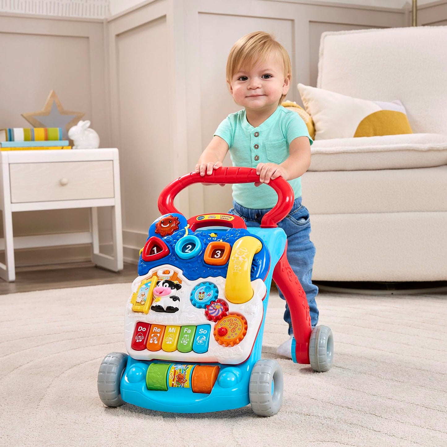 VTech Sit-to-Stand Learning Walker Interactive Baby Activity Walker with Removable Learning Center, Lights, Sounds & Music | Early Development Push Walker for Toddlers | Blue