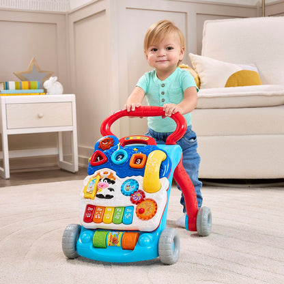 VTech Sit-to-Stand Learning Walker Interactive Baby Activity Walker with Removable Learning Center, Lights, Sounds & Music | Early Development Push Walker for Toddlers | Blue