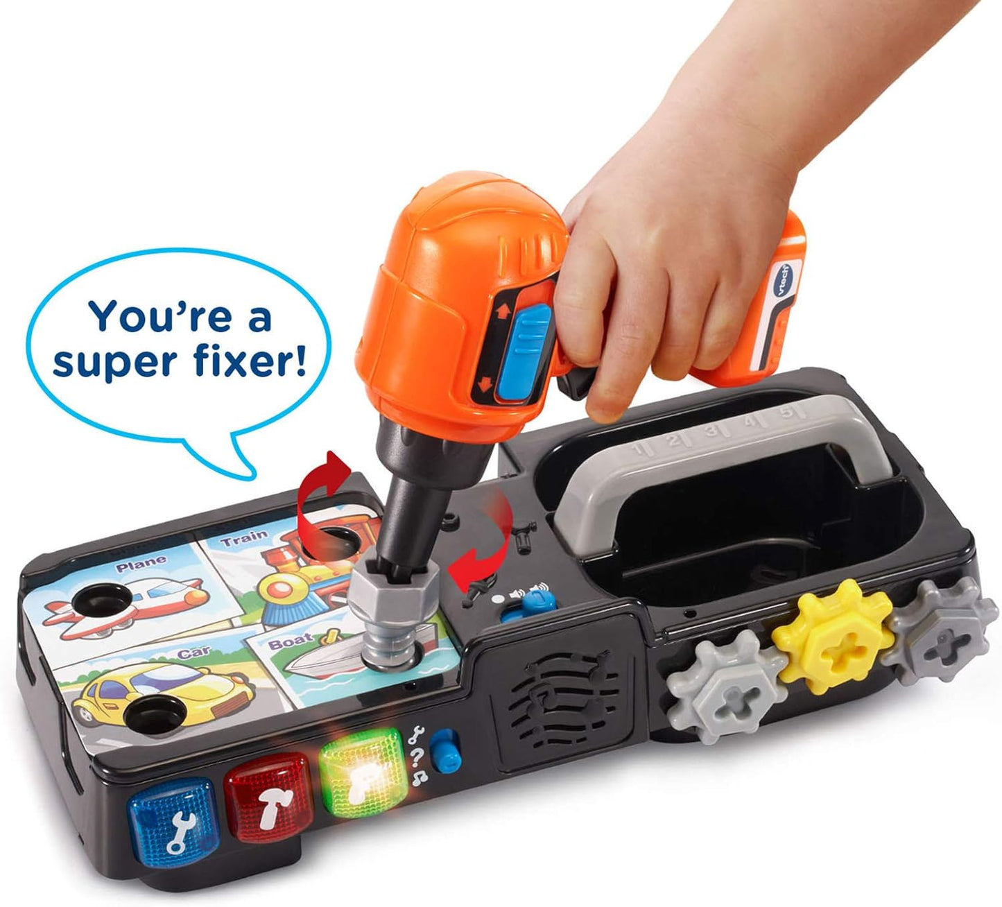 VTech Drill and Learn Toolbox | Interactive Electronic Tool Set with Toy Drill, Lights, Sounds & STEM Learning Activities | Orange