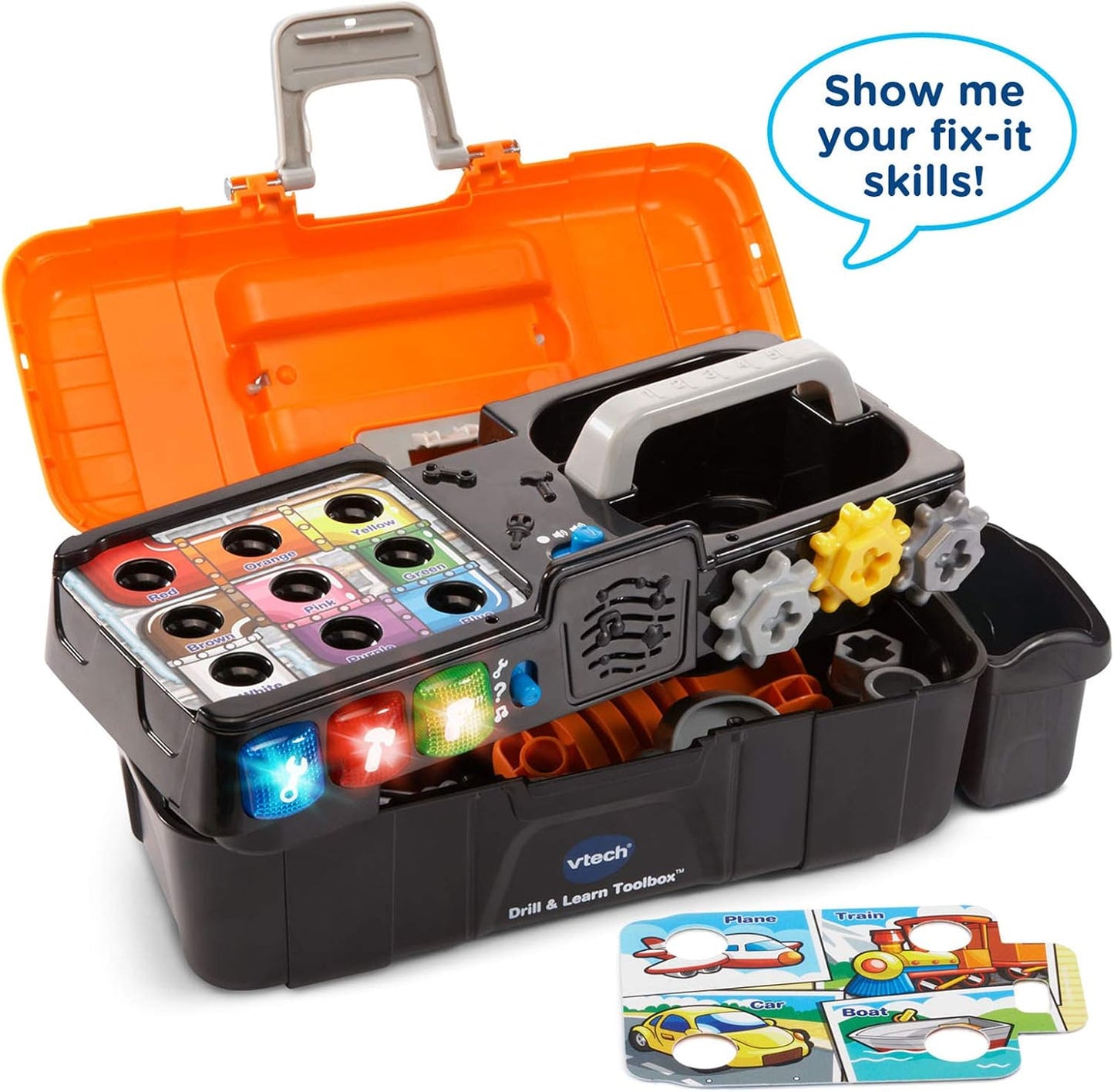 VTech Drill and Learn Toolbox | Interactive Electronic Tool Set with Toy Drill, Lights, Sounds & STEM Learning Activities | Orange