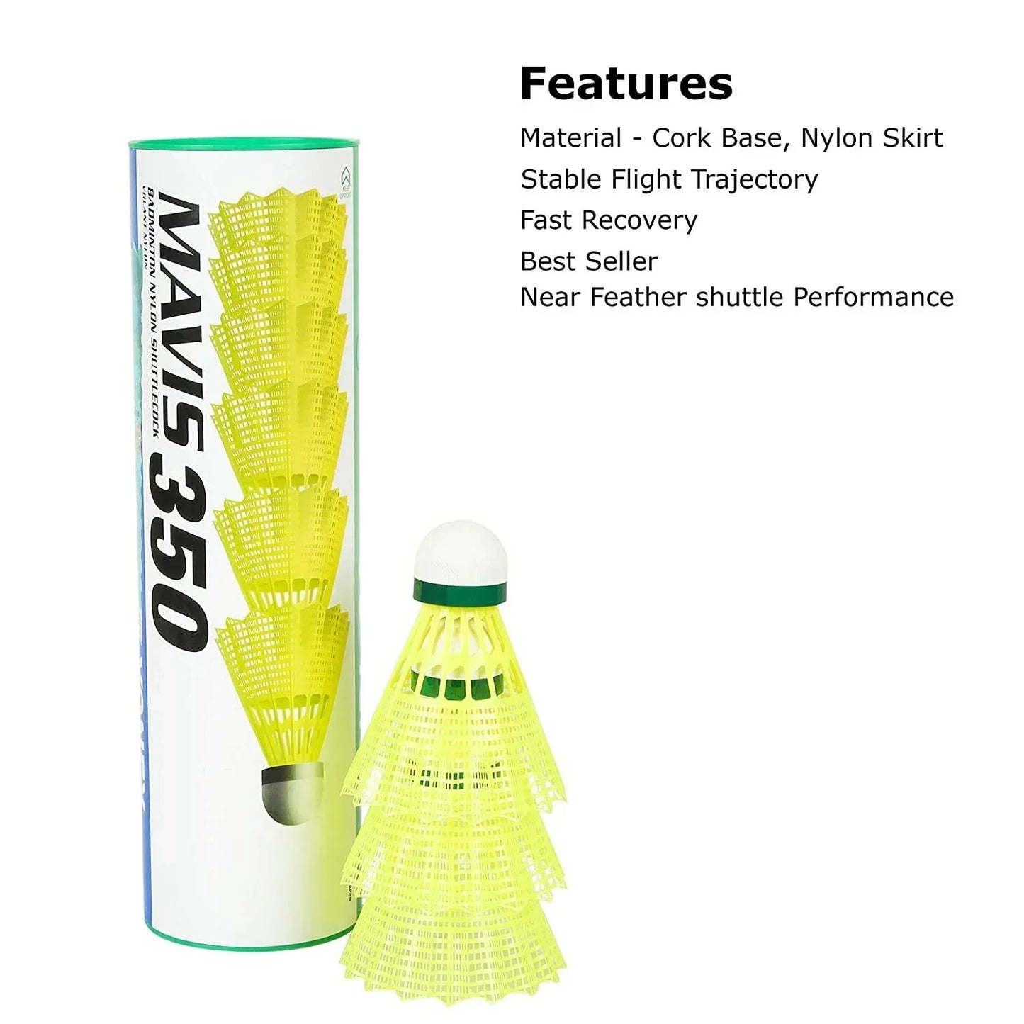 Yonex Mavis 350 Green Cap Nylon Shuttlecock (Yellow) - Jaiman Toys