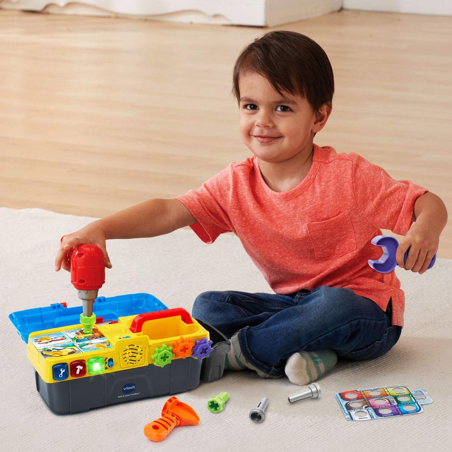 VTech Drill and Learn Toolbox | Interactive Pretend Play Tool Set with Electronic Drill, Lights, Sounds & Learning Activities for Toddlers