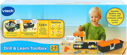 VTech Drill and Learn Toolbox | Interactive Electronic Tool Set with Toy Drill, Lights, Sounds & STEM Learning Activities | Orange