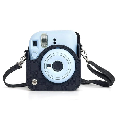 Checkmate Style – Chess Board PU Leather Camera Case for Instax Mini 12 with Adjustable Strap - Black - Jaiman Toys