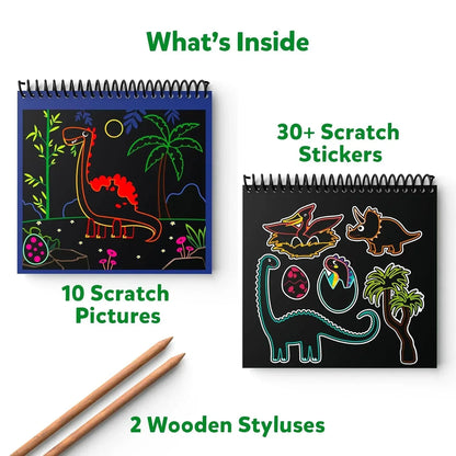 Skillmatics Magical Scratch Art Book for Kids - Dinosaurs, Craft Kits & Supplies, DIY Activity & Stickers, Gifts for Toddlers, Girls & Boys Ages 3, 4, 5, 6, 7, 8, Travel Toys - Jaiman Toys