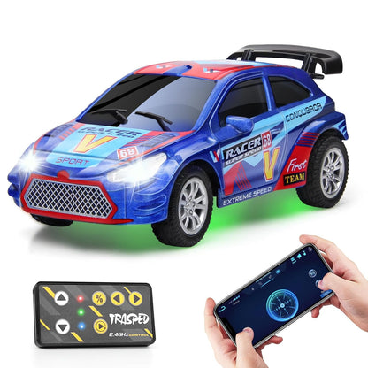 Mini Die-Cast RC Car 1:64 Scale – High-Speed Desktop Remote Control Car with LED Headlights, 2.4GHz Remote & App Control (5 Colors)