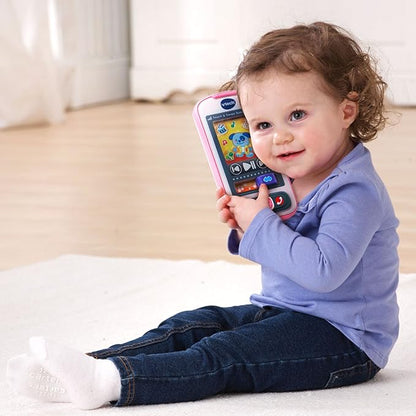 VTech Touch & Swipe Baby Phone Interactive Learning Toy with Lights, Sounds, Songs & Educational Activities | Pink