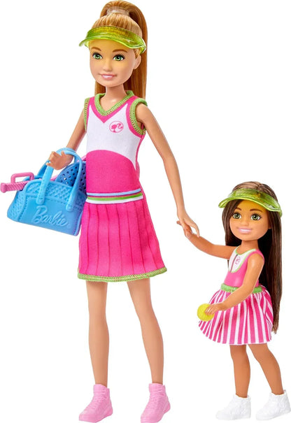 Barbie Stacie & Chelsea Tennis Playset with 2 Dolls & 5+ Accessories Including Net with Swinging Ball Feature & Sports Gear - Jaiman Toys