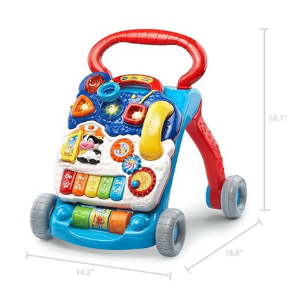 VTech Sit-to-Stand Learning Walker Interactive Baby Activity Walker with Removable Learning Center, Lights, Sounds & Music | Early Development Push Walker for Toddlers | Blue