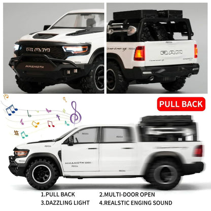 JOY JUNCTION 1:32 RAM Mammoth Pickup Truck Diecast Model – Alloy Metal Pullback Car with Openable Doors | Collector’s Edition