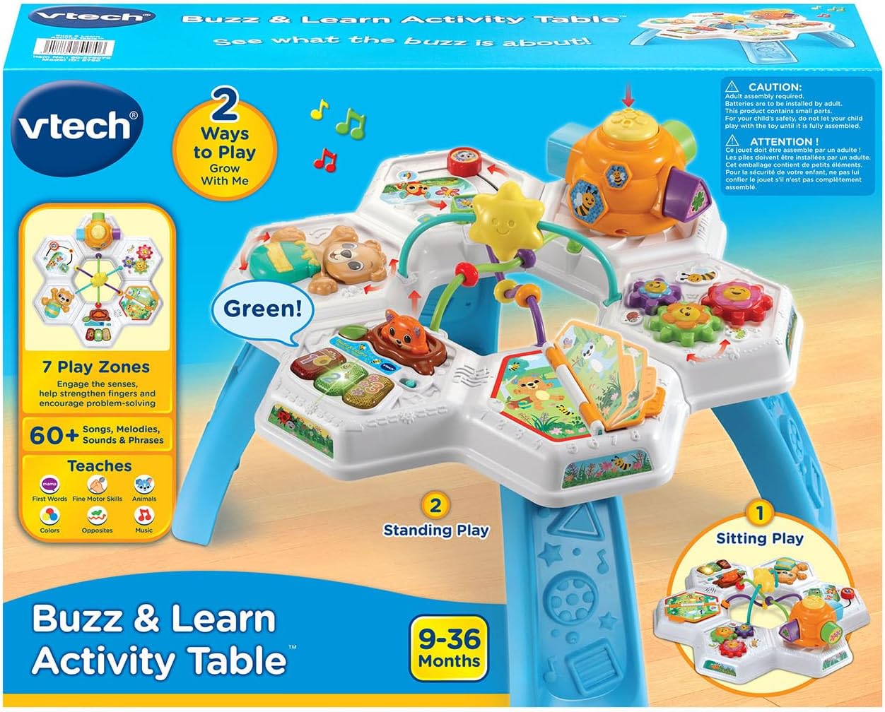 VTech Buzz and Learn Activity Table | Interactive Learning Activity Center with Lights, Sounds & Music | Blue
