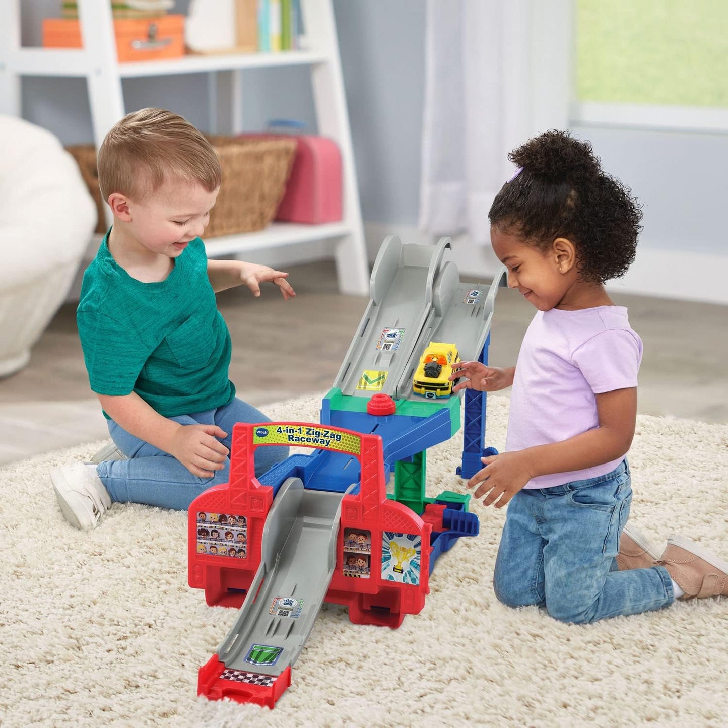 VTech Go! Go! Smart Wheels 4-in-1 Zig-Zag Raceway | Interactive Multi-Level Raceway Playset with SmartPoint® Vehicle, Lights, Sounds & 4 Track Configurations