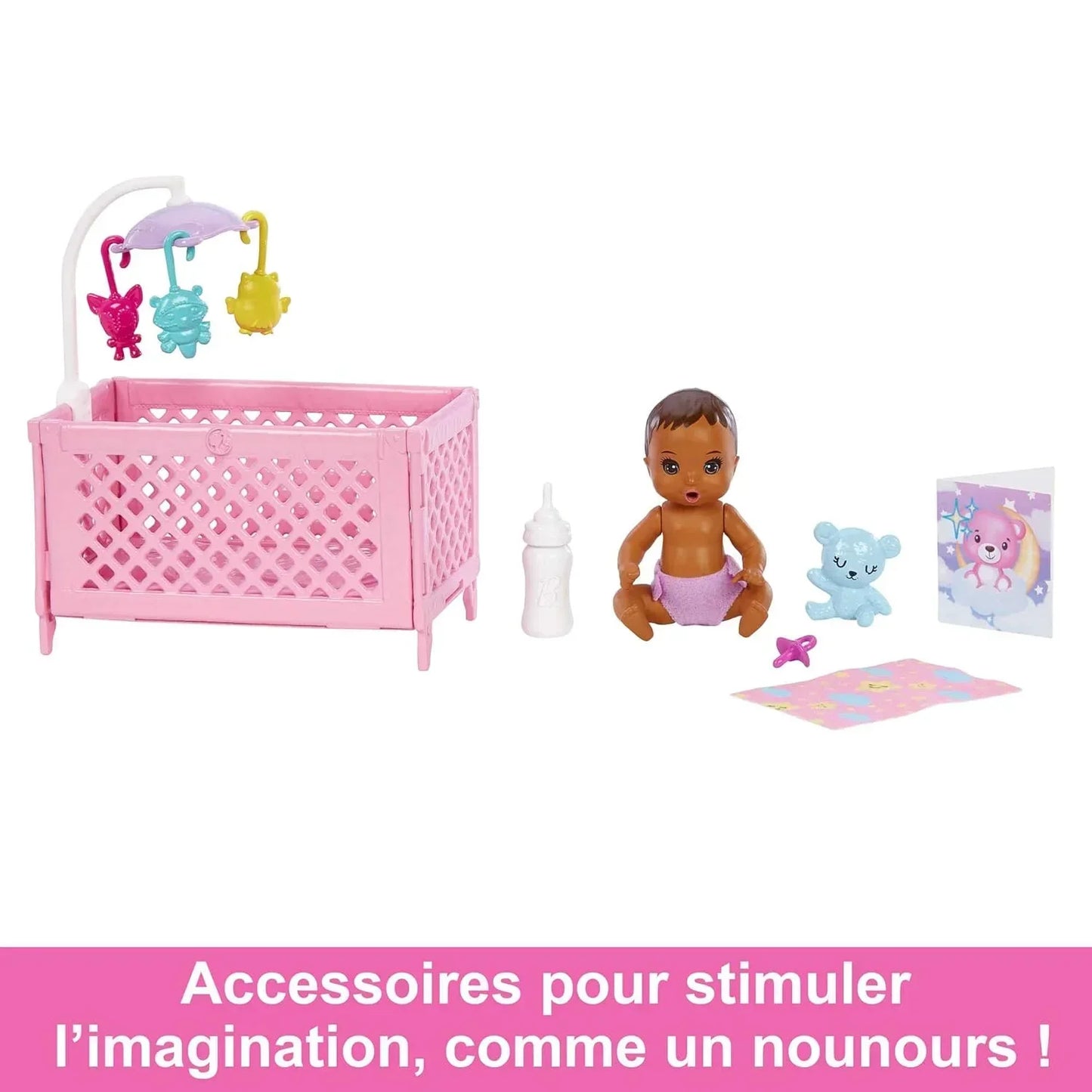 Barbie Doll and Accessories, Crib Playset with Latina Friend Doll, Baby Doll with Sleepy Eyes, Furniture and Themed Accessories, Babysitters Inc.™ - Jaiman Toys