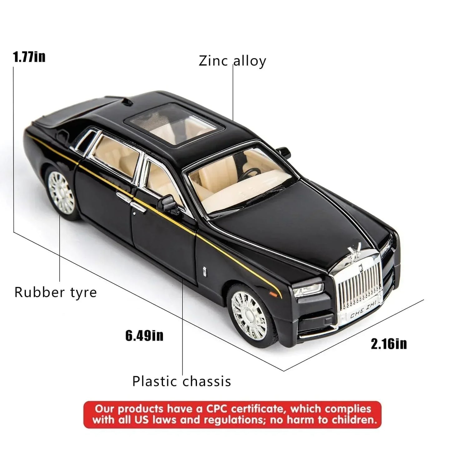 HQT 1:22  Scale Die-Cast Luxury Car Model with Light & Sound – Pull Back Action -Black
