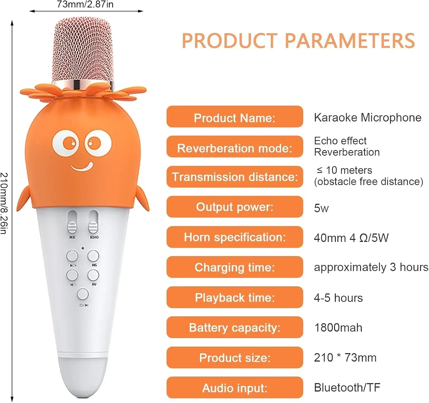 Wireless Bluetooth Karaoke Microphone, Portable 4D Stereo Mircophone with LED 7 Colorful Light, Intelligent Sound Repair Mic Speaker (Orange) - Jaiman Toys