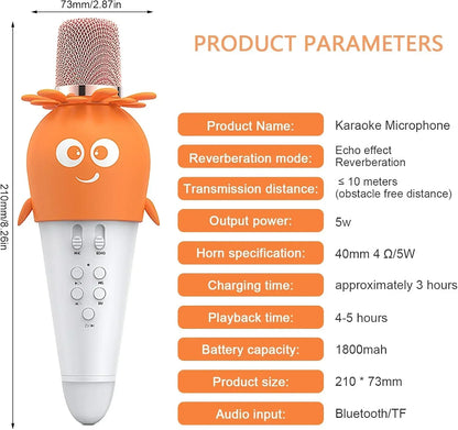 Wireless Bluetooth Karaoke Microphone, Portable 4D Stereo Mircophone with LED 7 Colorful Light, Intelligent Sound Repair Mic Speaker (Orange) - Jaiman Toys
