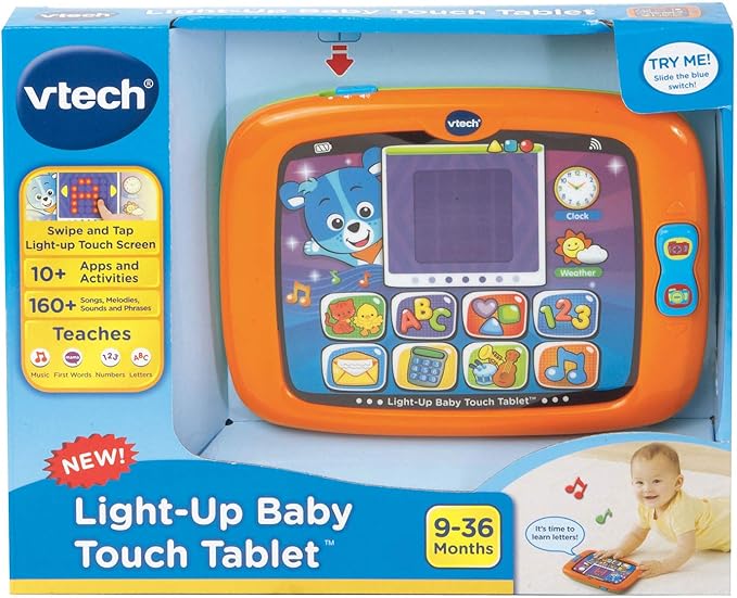 VTech Light-Up Baby Touch Tablet | Interactive Learning Tablet with Lights, Sounds, Music, Letters, Numbers & Pretend Apps | Orange