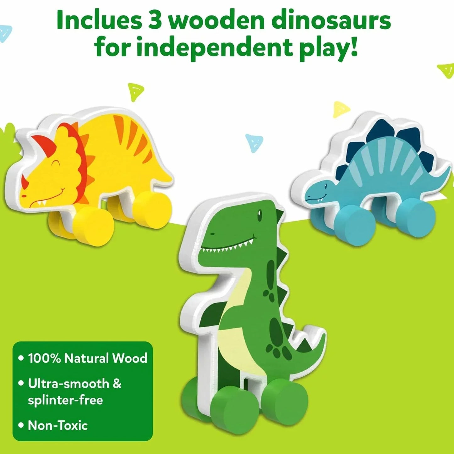 Skillmatics Wooden Dinosaur Toys on Wheels, Imaginative Play for Toddlers, Educational Gifts for Infants 9 Months to 3 Years - Jaiman Toys