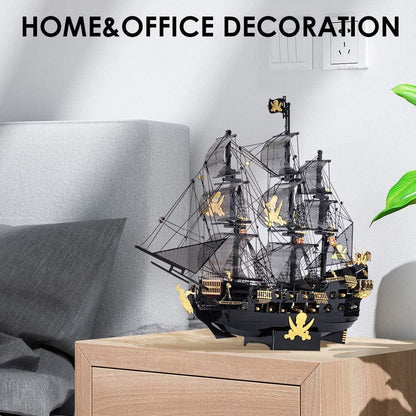 Piececool 3D Metal Puzzle The Black Pearl Pirate Ship (Large) – 307 Pieces – Level 5 Difficulty – Stainless Steel DIY Model Kit