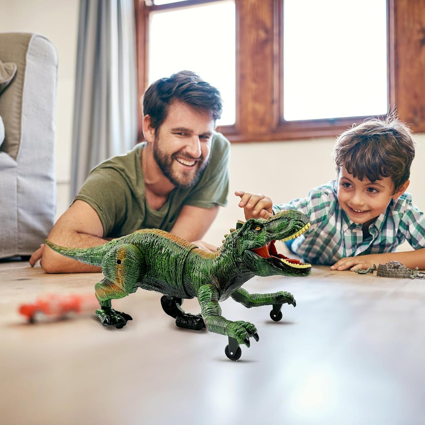 Remote Control 2.4GHz Steam Dinosaur Toy with Light, Sound & Red Mist Spray – RC Walking T-Rex for Kids