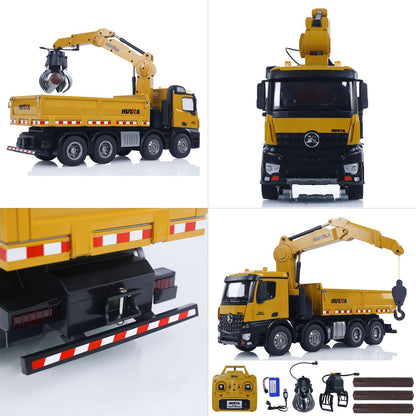 Huina Toys 1538 1:14 Scale Professional R/C Timber Grapple Dump Truck | 26-Function 2.4GHz Remote Control Logging Truck with Alloy Crane, Grapple, Hook & Dump Bed