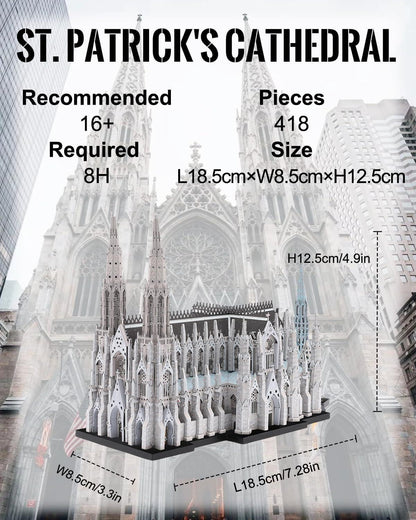 Piececool 3D Metal Puzzle St. Patrick’s Cathedral Architecture Model – 418 Pieces – 6 Metal Sheets – Stainless Steel DIY Model Kit-Age 16+