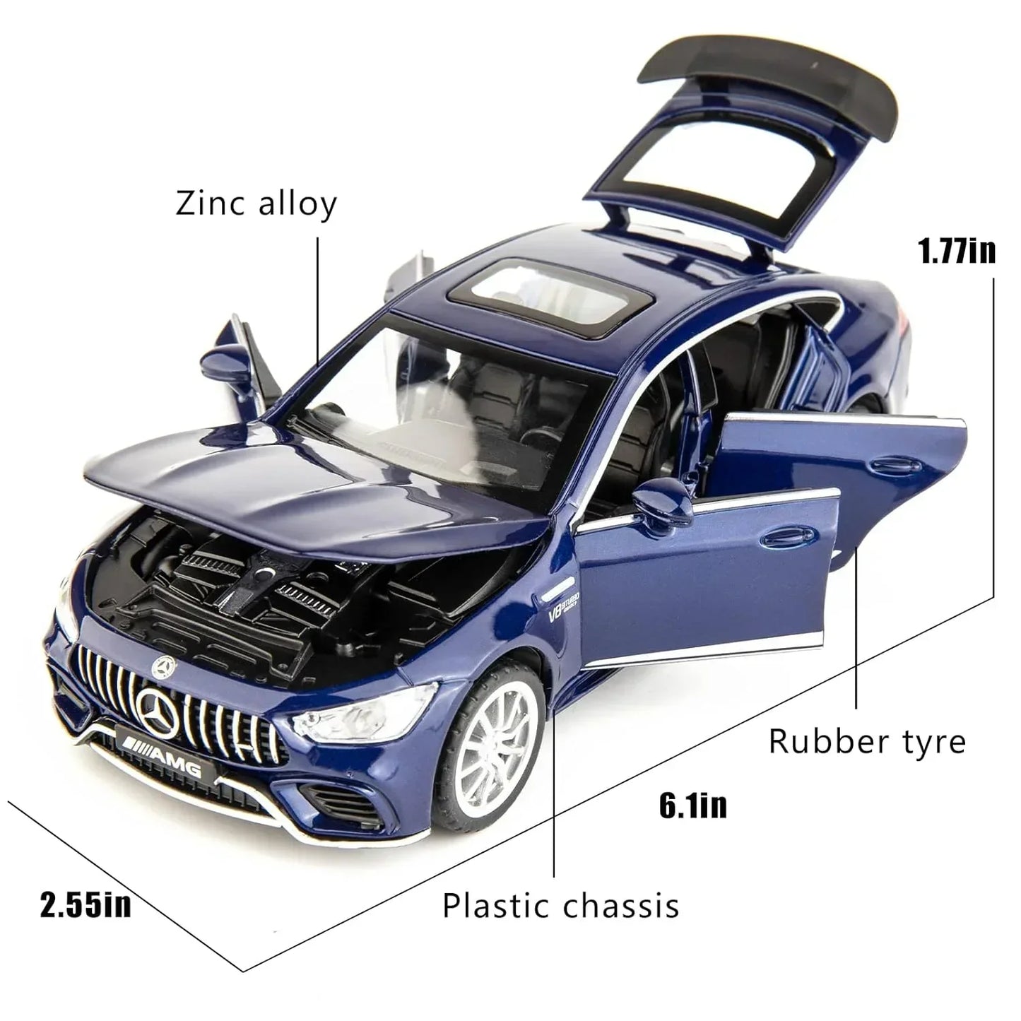 1:32 Mercedes-AMG GT63 Die-Cast Metal Toy Car – Pull Back Model with Openable Doors, Light & Sound (Blue) - Jaiman Toys