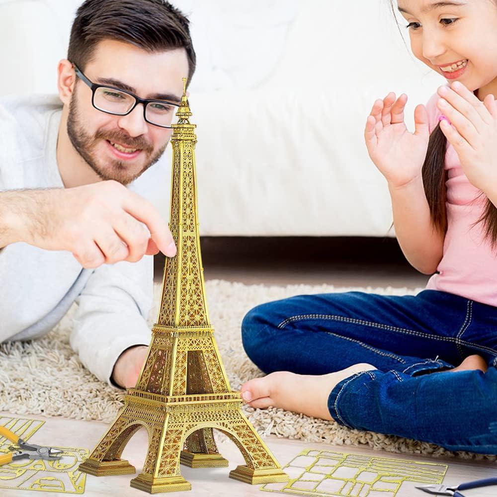 Piececool 3D Metal Puzzle Eiffel Tower (Large Gold Edition) Landmark Model – 96 Pieces – Level 3 Difficulty – Stainless Steel DIY Architecture Model Kit-Age14+