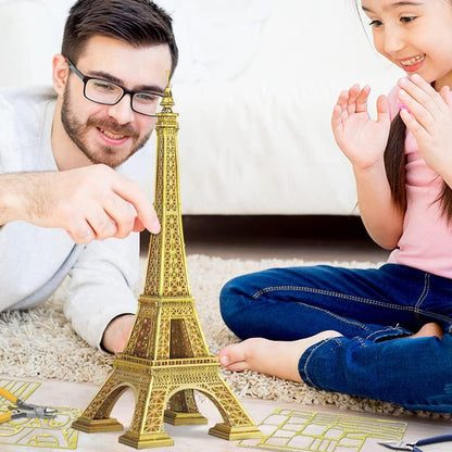 Piececool 3D Metal Puzzle Eiffel Tower (Large Gold Edition) Landmark Model – 96 Pieces – Level 3 Difficulty – Stainless Steel DIY Architecture Model Kit-Age14+