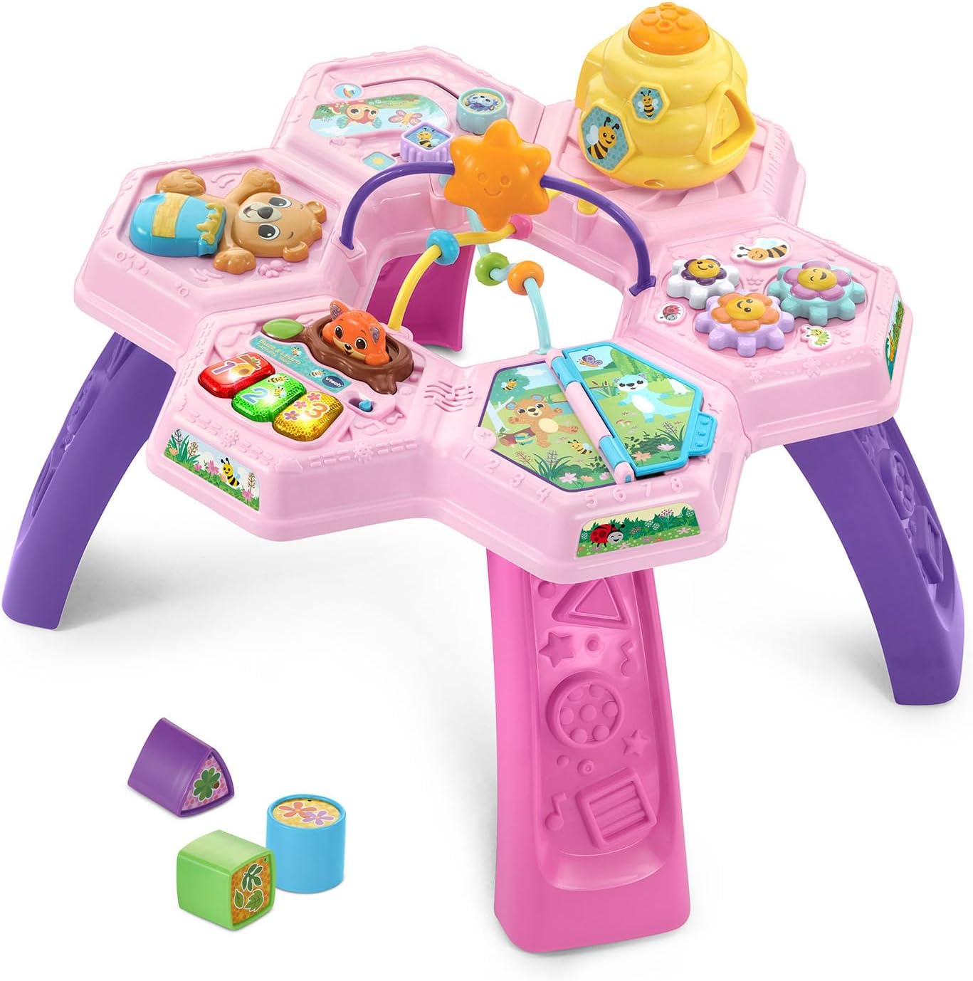 VTech Buzz and Learn Activity Table | Interactive Learning Activity Center with 7 Play Zones, Lights, Sounds & Music | Pink