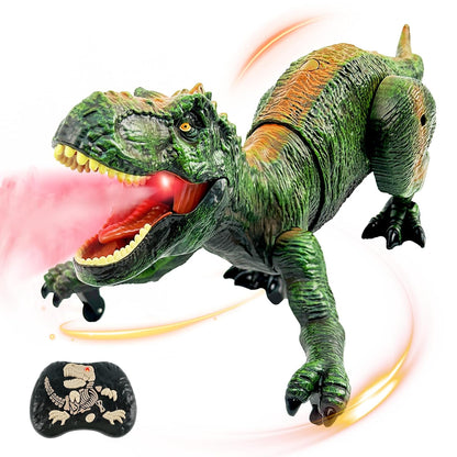 Remote Control 2.4GHz Steam Dinosaur Toy with Light, Sound & Red Mist Spray – RC Walking T-Rex for Kids