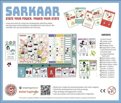 Wisdom Games Sarkaar: The Political Strategy Board Game 45-60 Mins Playtime | Fun, Cheeky Strategy Game | 2-4 Players Age 12+ - Jaiman Toys