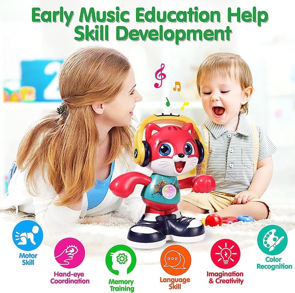 Hola Dance & Record Cat Toy (12 inch) – Musical Crawling Learning Toy with Voice Recording for Toddlers (18–60 Months)