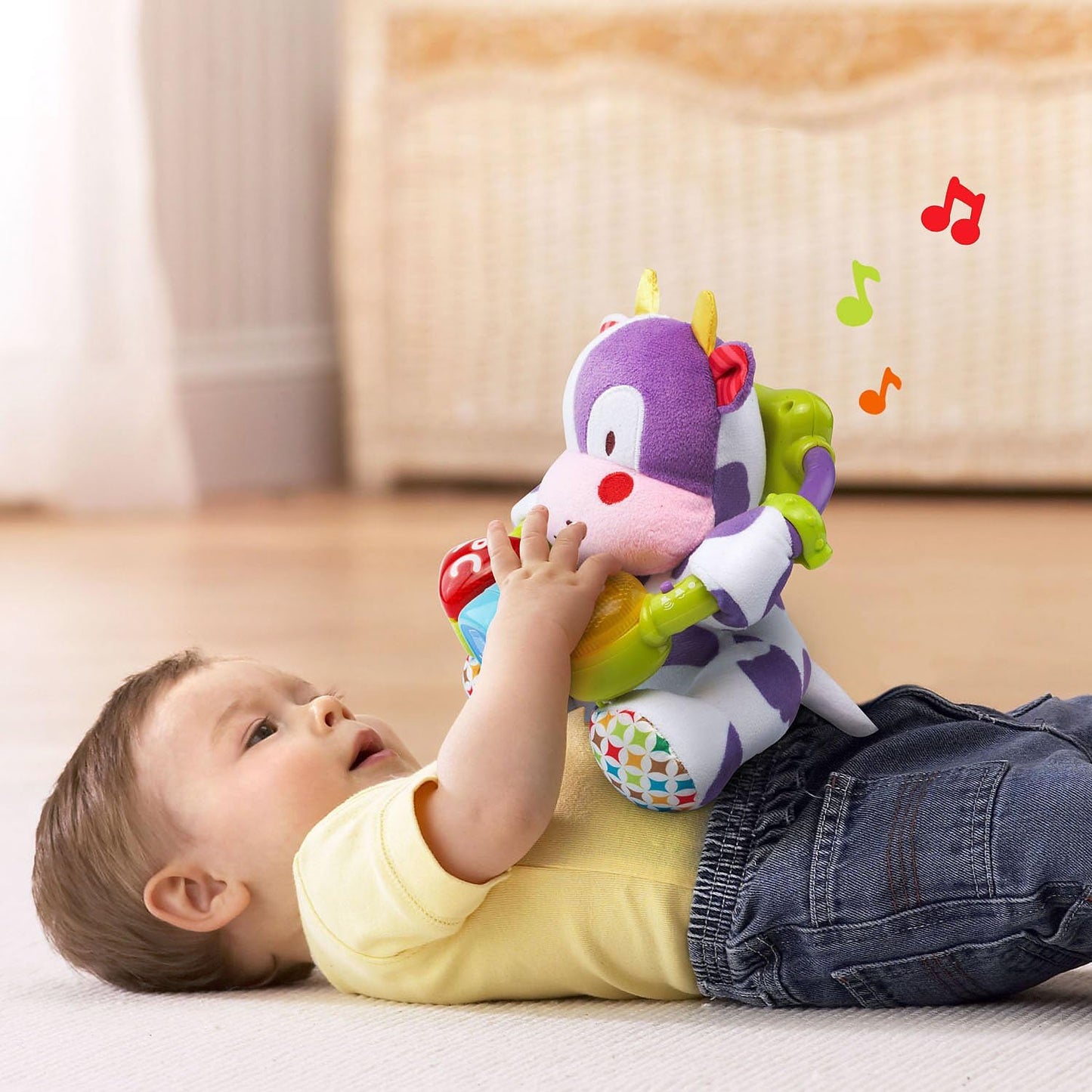 VTech Baby Lil' Critters Moosical Beads Interactive Musical Cow Toy with Lights, Sounds, Songs & Sensory Beads | Purple