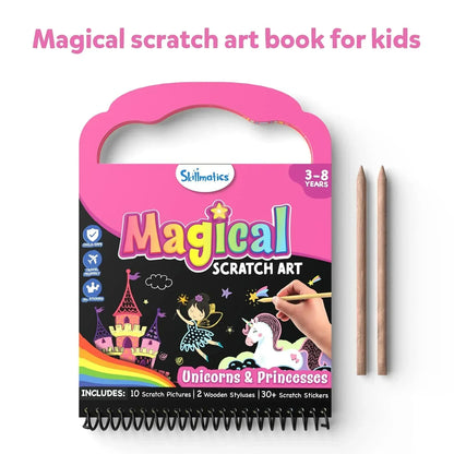 Skillmatics Paper Magical Scratch Art Book - Unicorns & Princesses, Craft Kits, Diy Activity & Stickers, Gifts For Girls & Boys Ages 3, 4, 5, 6, 7, 8, Multicolour - Jaiman Toys
