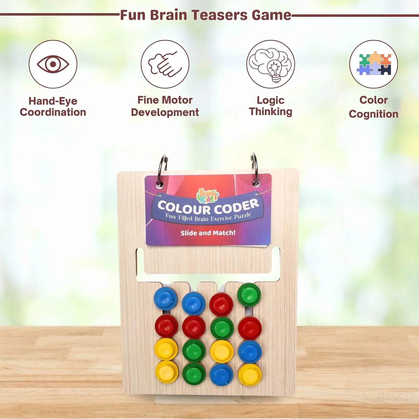 Wooden Montessori Slide Puzzle for Kids | Color Matching Logic Game | Educational Brain Teaser Toy for Ages 3–8
