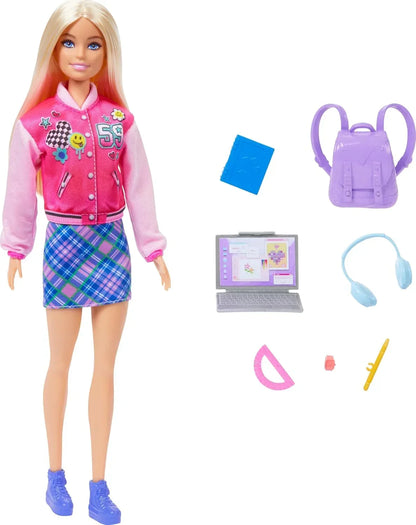 Barbie I Love School Doll & Accessories Toy Set, 7 Pieces Include Backpack, Laptop & More, Blonde Fashion Doll Wears Removable Look - Jaiman Toys