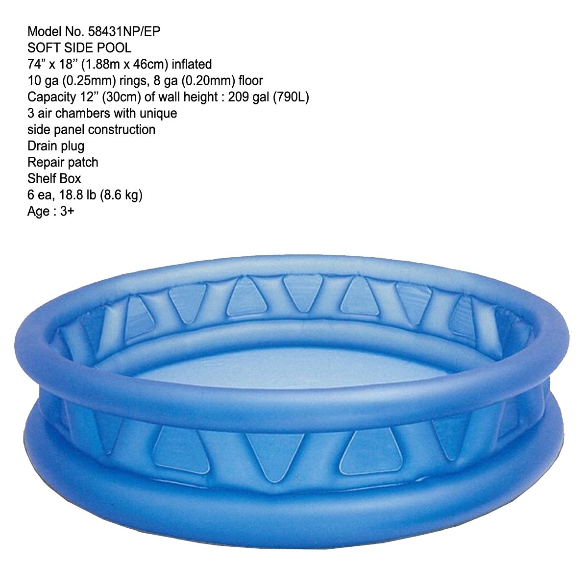 Intex 58431 Soft Side Inflatable Swimming Pool 74" x 18" – Kids & Family Round Outdoor Garden Pool