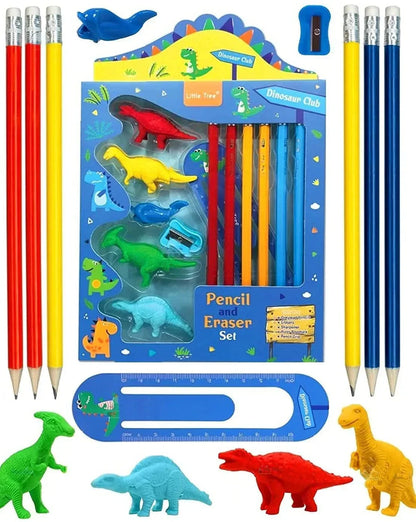 Little Tree Dinosaur Club Theme Pencil And Eraser 13 Pcs Combo Set - Jaiman Toys