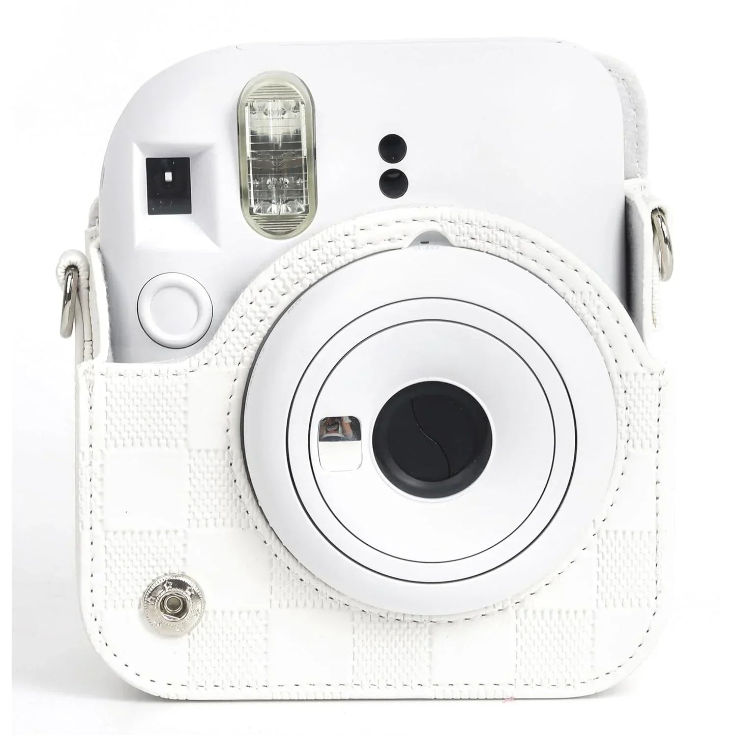 Checkmate Style – Chess Board PU Leather Camera Case for Instax Mini 12 with Adjustable Strap - Clay White - Jaiman Toys