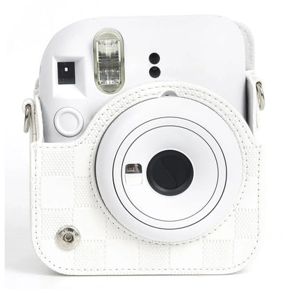 Checkmate Style – Chess Board PU Leather Camera Case for Instax Mini 12 with Adjustable Strap - Clay White - Jaiman Toys