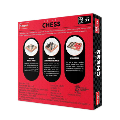 Funskool Deluxe Wooden Chess Set – Premium War & Strategy Board Game for Kids & Adults | Classic Wooden Board with Storage Box | 2 Players, Ages 7+