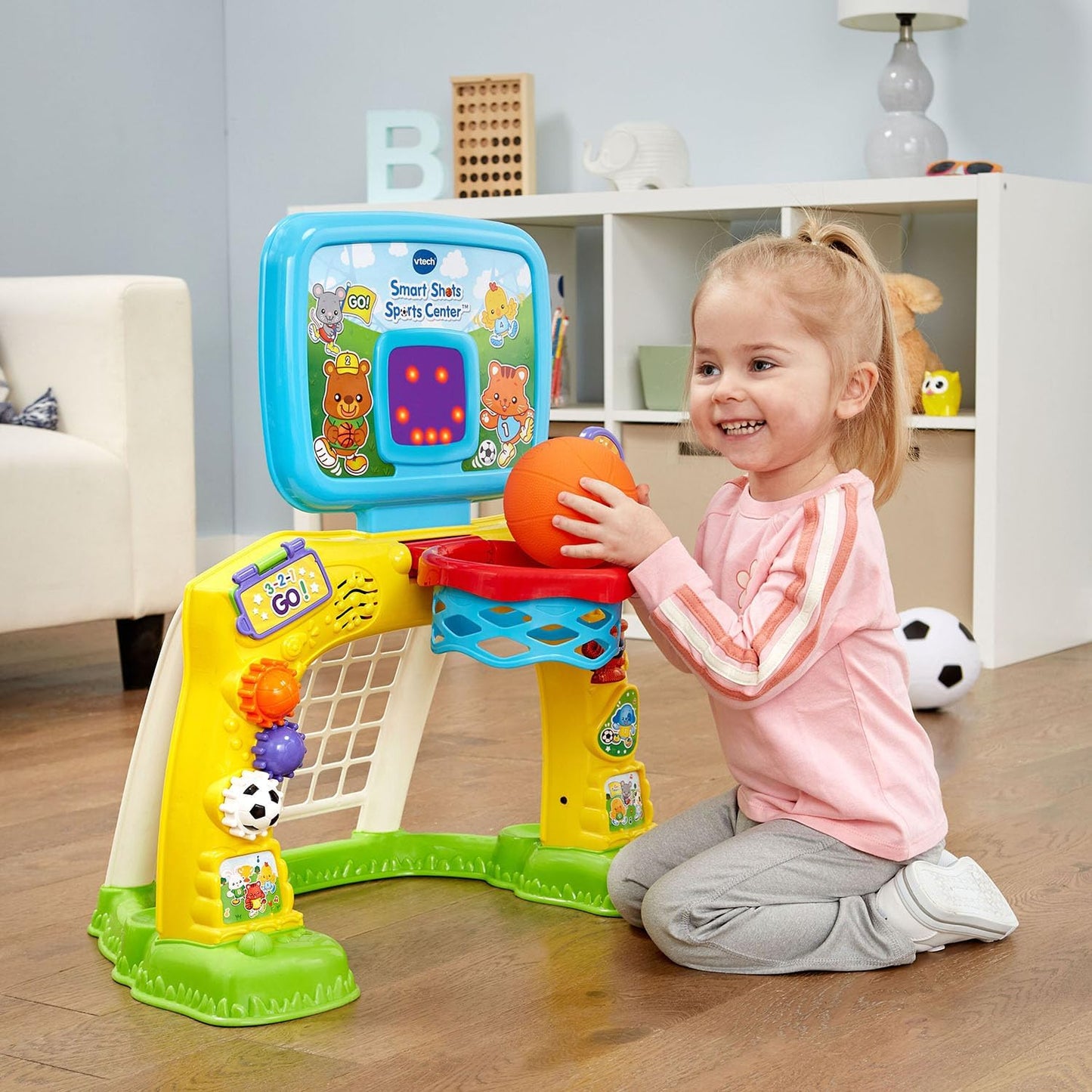 VTech Smart Shots Sports Center Interactive Basketball & Soccer Goal Set | Lights, Sounds & Learning Sports Toy for Toddlers