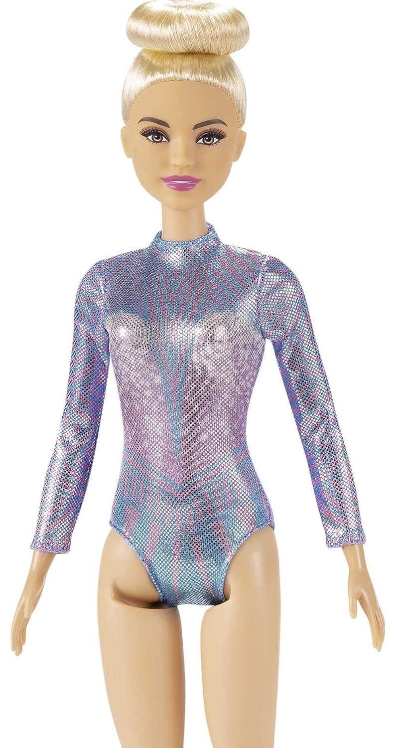Barbie Rhythmic Gymnast Blonde Doll (12-in/30.40-cm) with Colorful Metallic Leotard, 2 Clubs & Ribbon Accessory, Great Gift for Ages 3 Years Old & Up - Jaiman Toys