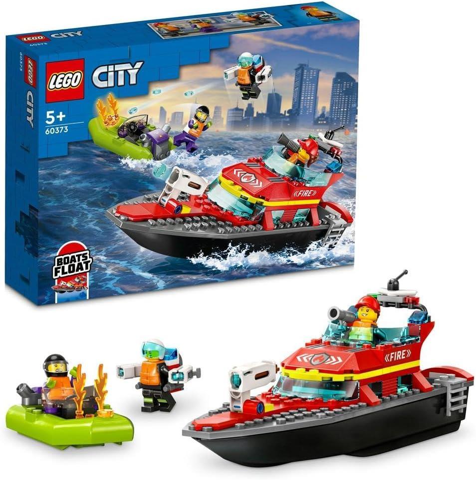 LEGO City 60373 Fire Rescue Boat Toy, Floats on Water, with Jetpack, Dinghy and 3 Minifigures, Everyday Hero Toys for Boys and Girls Aged 5+, Gift Idea