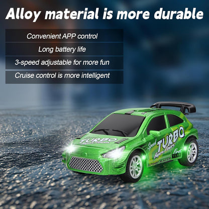 Mini Die-Cast RC Car 1:64 Scale – High-Speed Desktop Remote Control Car with LED Headlights, 2.4GHz Remote & App Control (5 Colors)